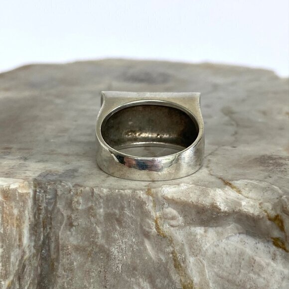VTG Sterling Silver 925 7 Row Marcasite Rectangular Wide Band Ring Sz 5.5 - Picture 8 of 16